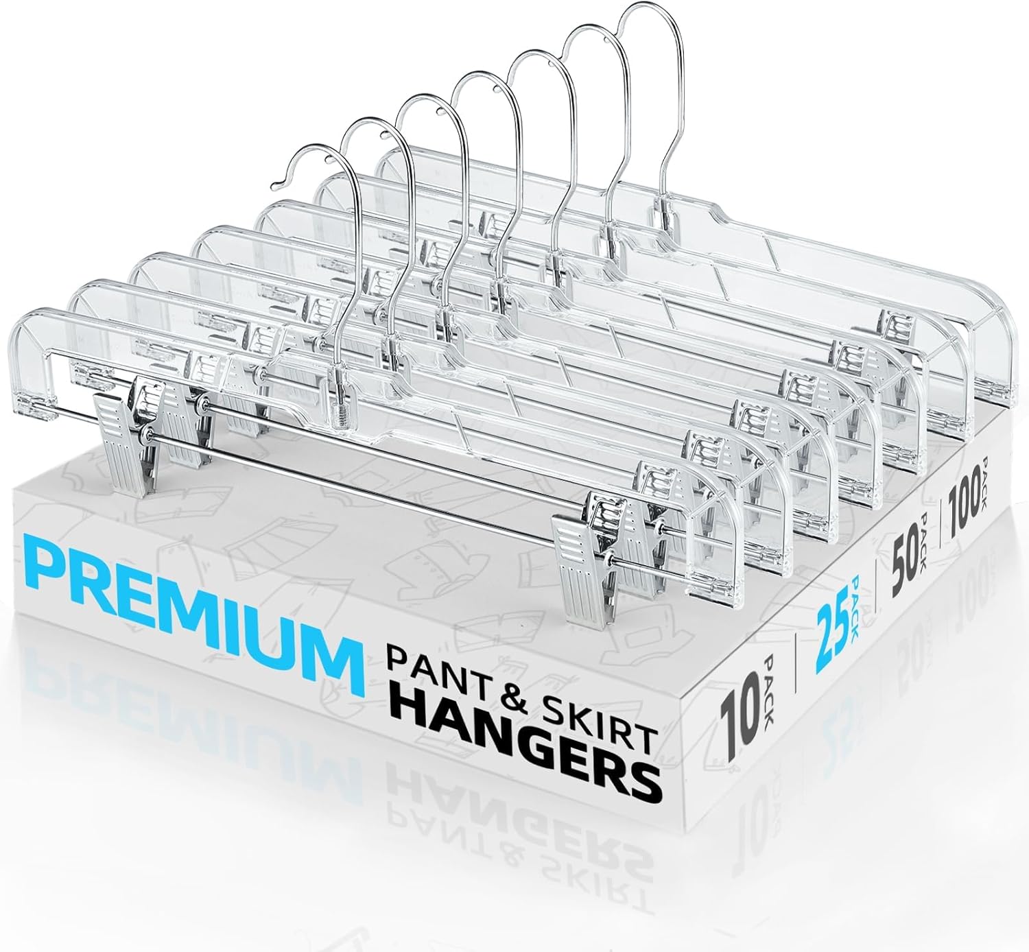 HOUSE DAY Clear Pants Hangers with Clips 25 Pack, Non-Slip Skirt Hangers for Women, Upgraded Heavy Duty Plastic Clip Hanger for Pants, Trousers, Jeans, 14 Short Hanger, 360-Rotating Swivel Hook